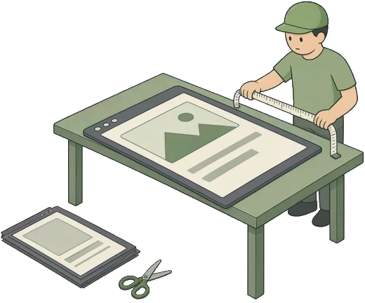 Webbouwer meet een paginaontwerp op aan een tekentafel