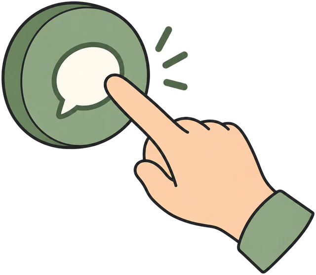 Vinger drukt op een ronde chatknop