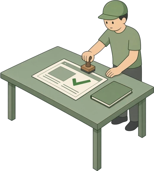 Webbouwer stempelt een groen vinkje op het paginaontwerp als teken van jouw akkoord
