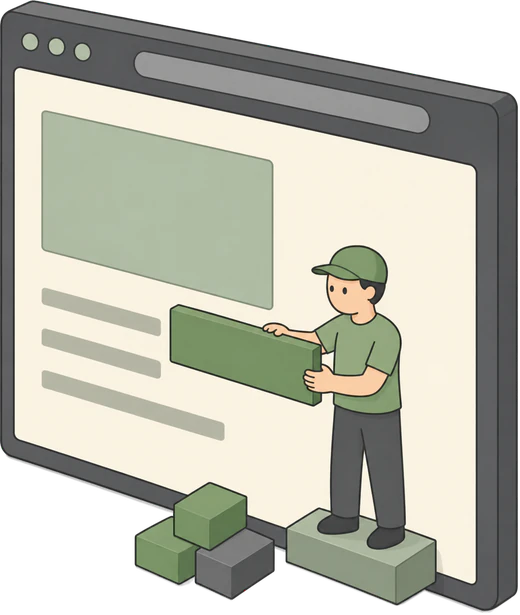 Webbouwer zet een maatwerk WordPress-thema in elkaar uit een paar schone bouwblokken
