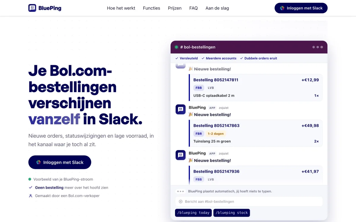 Website van BluePing op desktop
