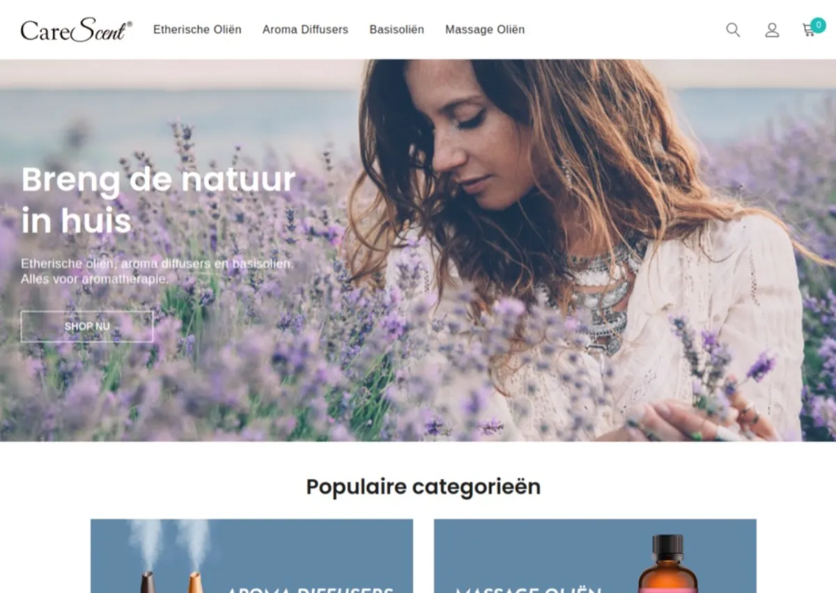 Website van CareScent op desktop
