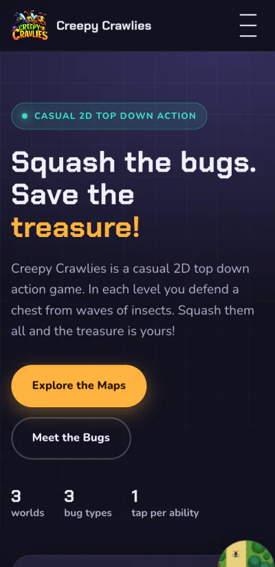 Website van Creepy Crawlies op mobiel