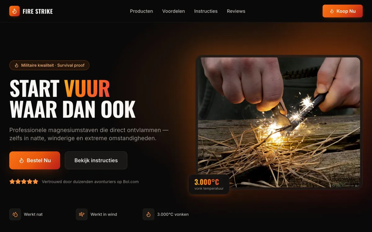 Website van Fire Strike op desktop