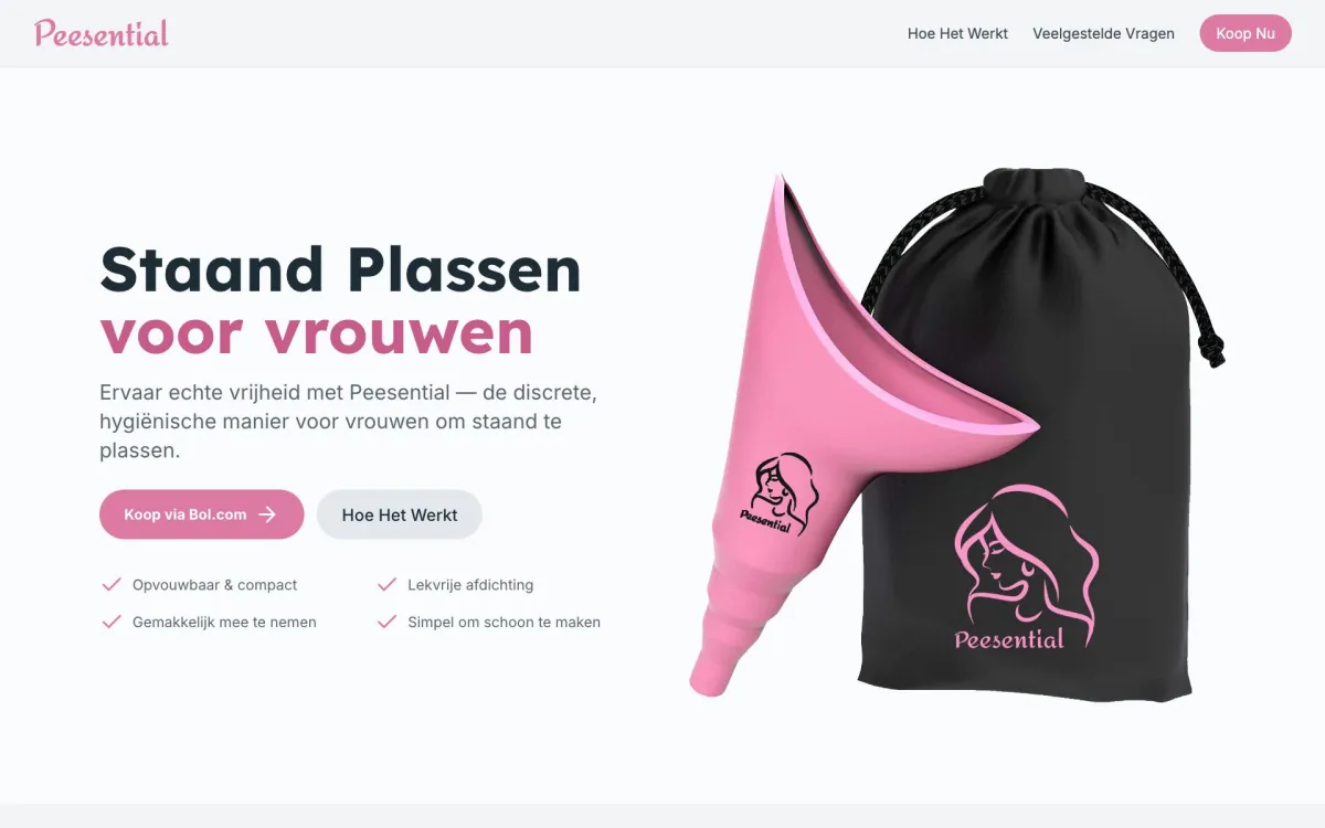 Website van Peesential op desktop