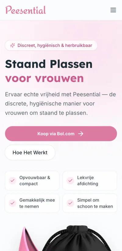 Website van Peesential op mobiel
