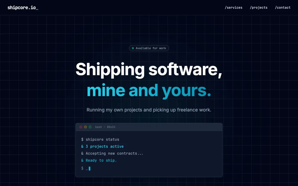 Website van ShipCore op desktop