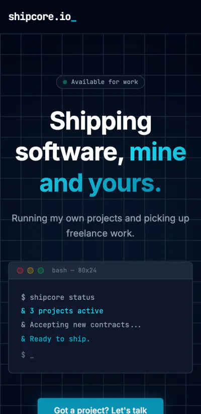 Website van ShipCore op mobiel