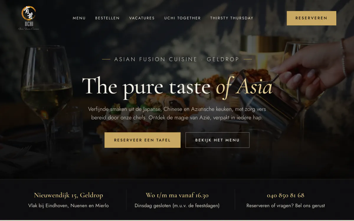 Website van Restaurant Uchi op desktop