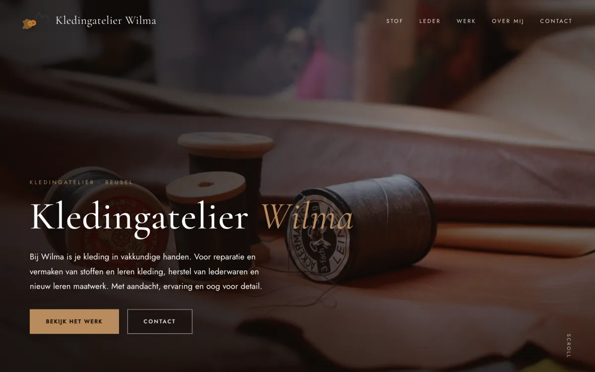 Website van Kledingatelier Wilma op desktop